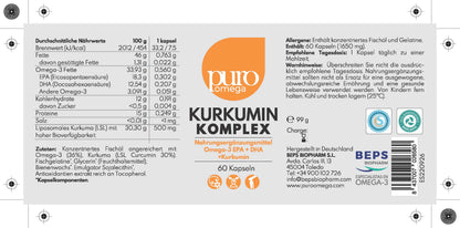 Omega-3 mit Kurkuma-Extrakt - Puro Omega Kurkumin Komplex [60 Kapseln]