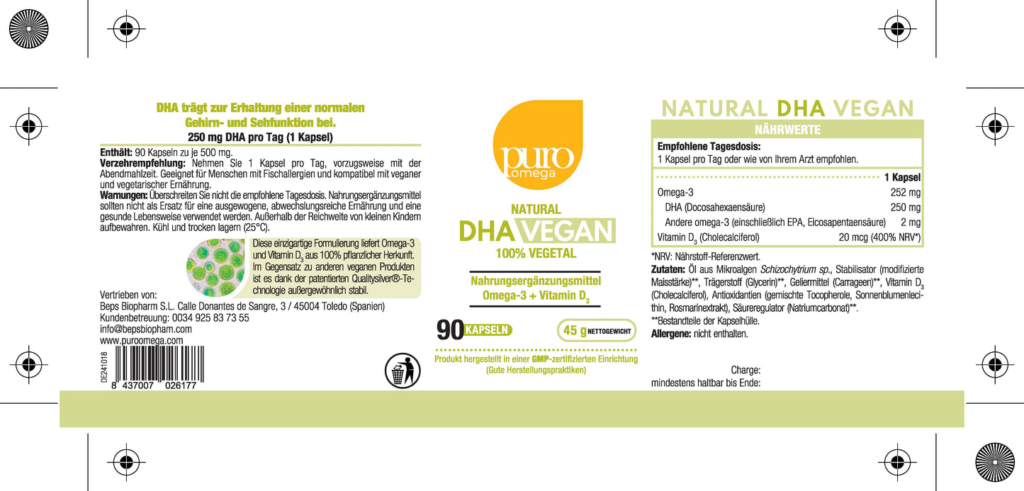 Omega-3 DHA aus Algen – Vegan, Pflanzlich und Nachhaltig [90 Kapseln - 45 g]