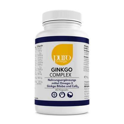 Omega-3 mit Ginkgo Biloba, Coenzym Q10 und Vitamin E – Ginkgo Complex von Puro Omega [60 Kapseln]