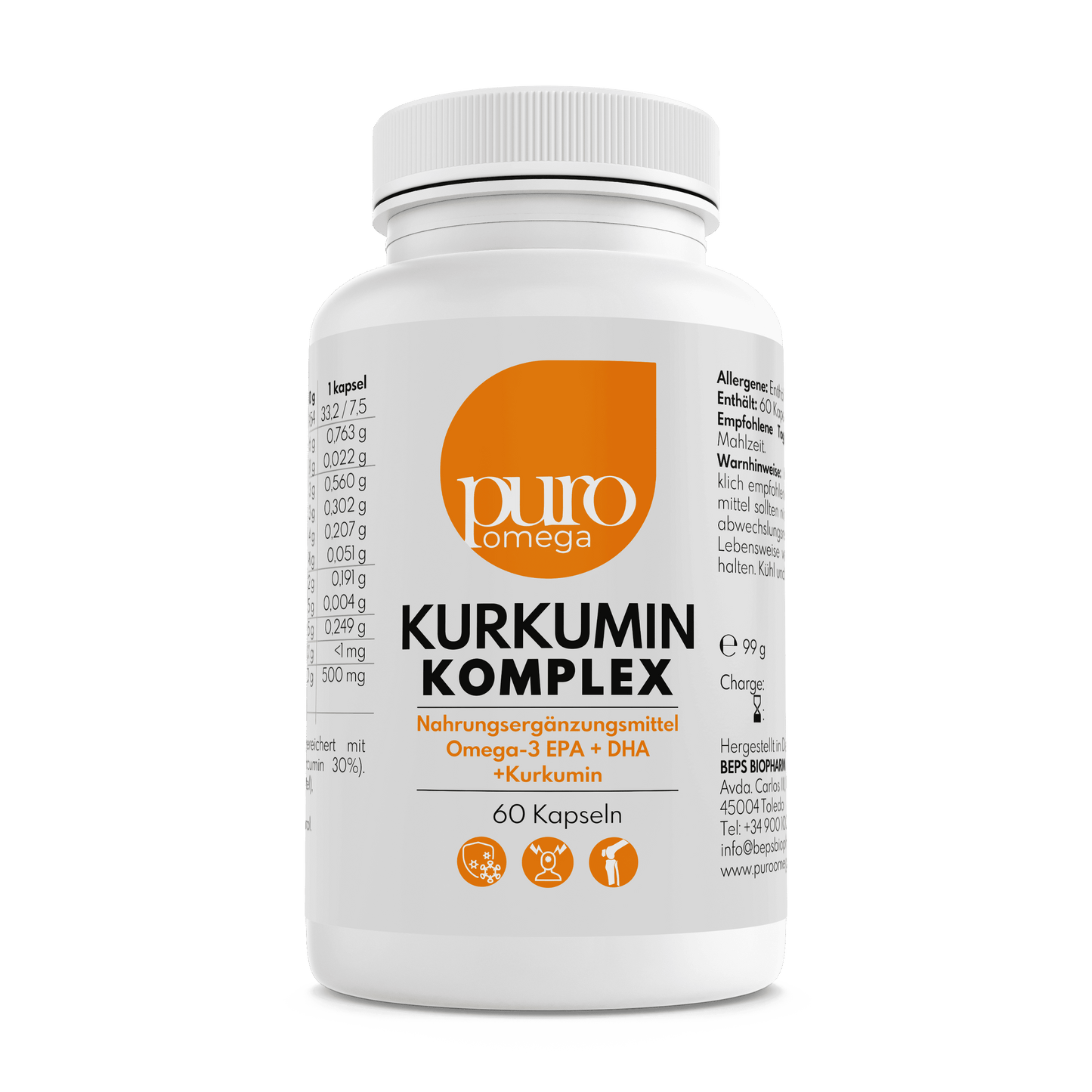 Omega-3 mit Kurkuma-Extrakt - Puro Omega Kurkumin Komplex [60 Kapseln]